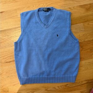 Vintage Polo by Ralph Lauren Men's Light Blue V-Neck Sweater Vest - 100% Cotton